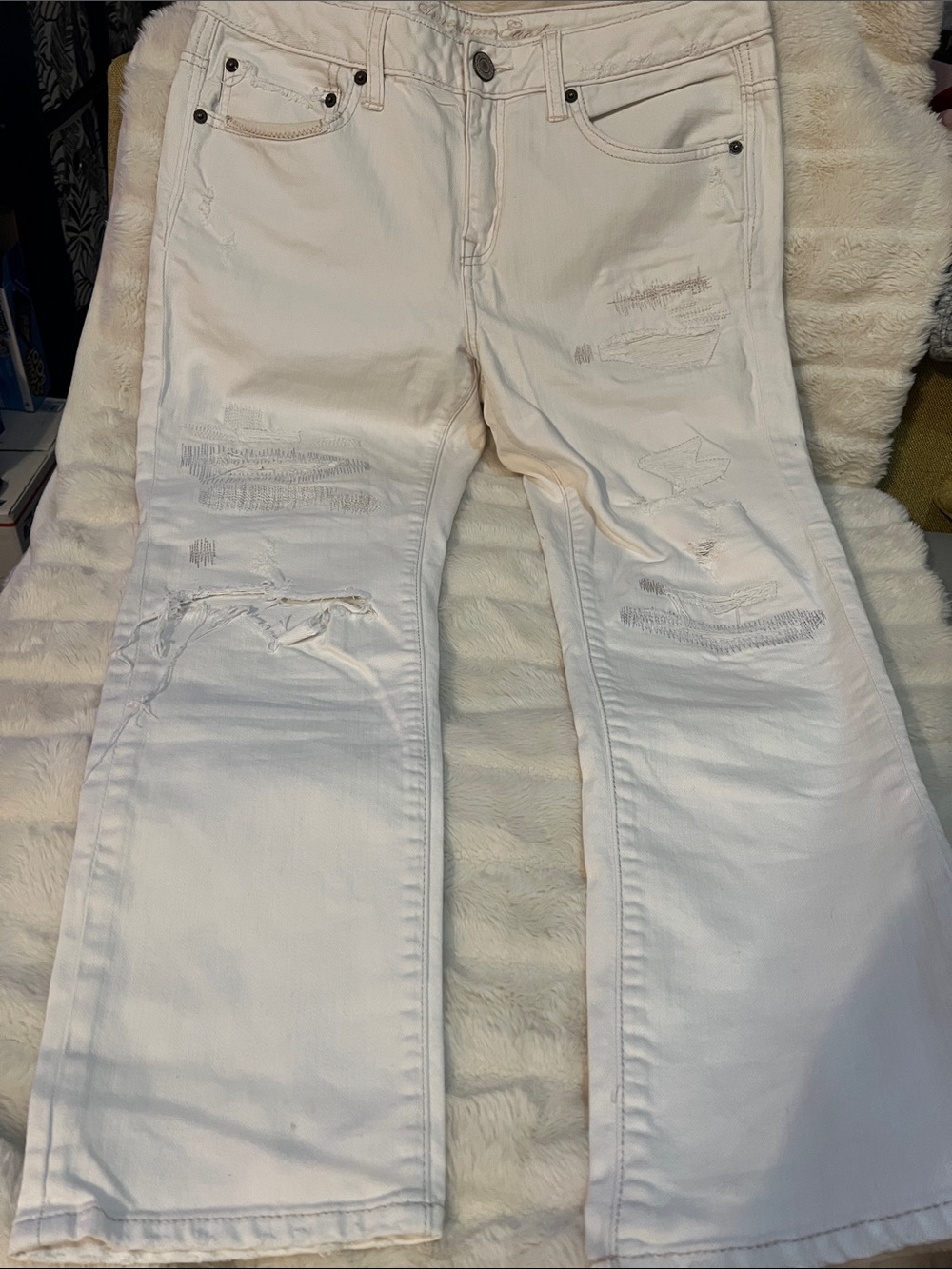 American Eagle Outfitters White Distressed Cropped Jeans